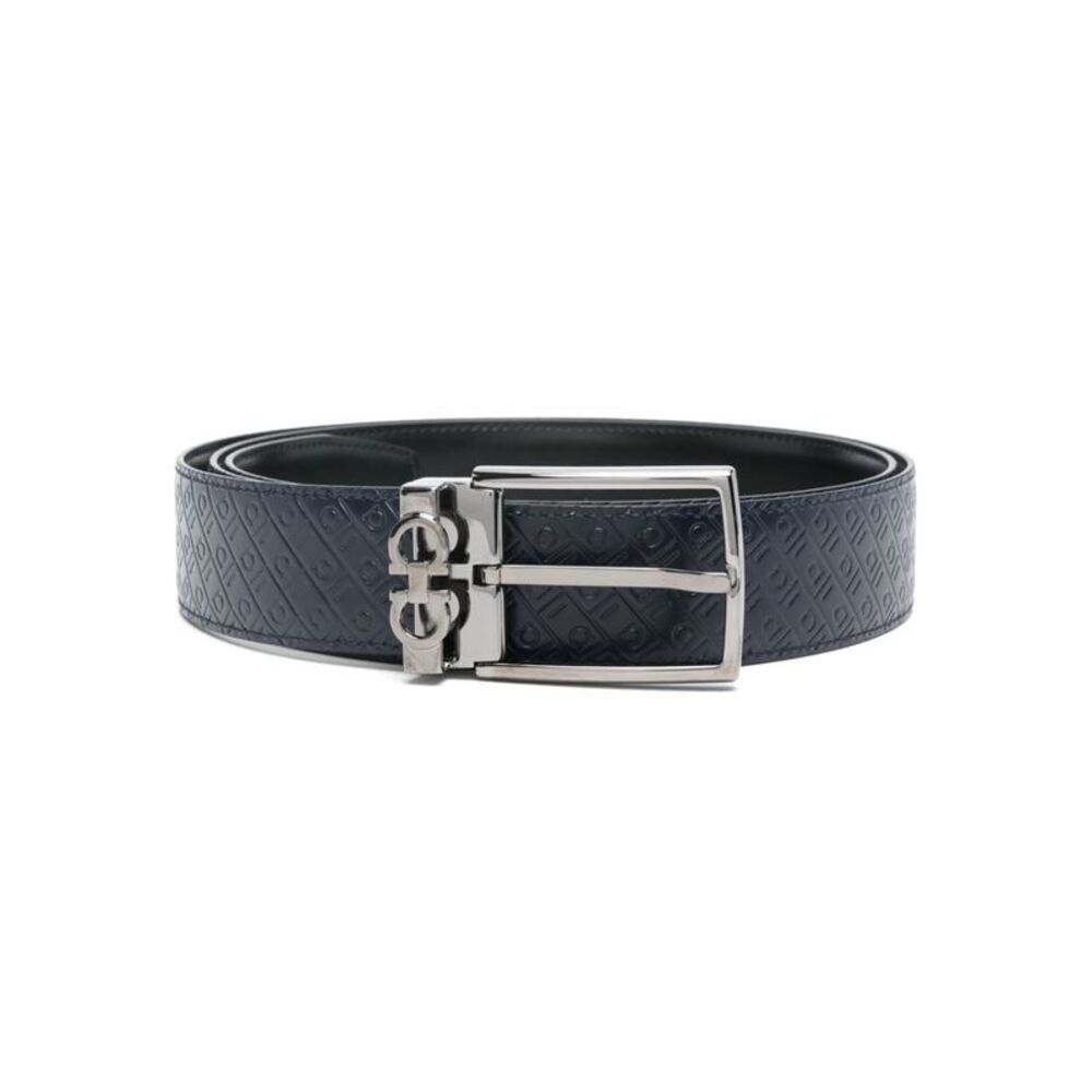 Double Gancini Logo-Debossed Leather Belt Women
